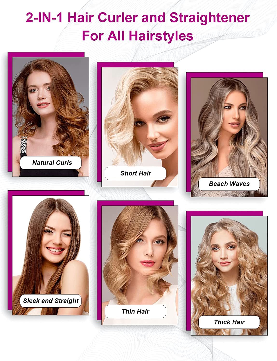 LANDOT Plancha De Pelo Alisador Y Rizador 2 En 1: Planchas Del Pelo Cerámica Flotantes Para Todos Los Cabellos - 120℃-230℃ Temperatura Ajustable