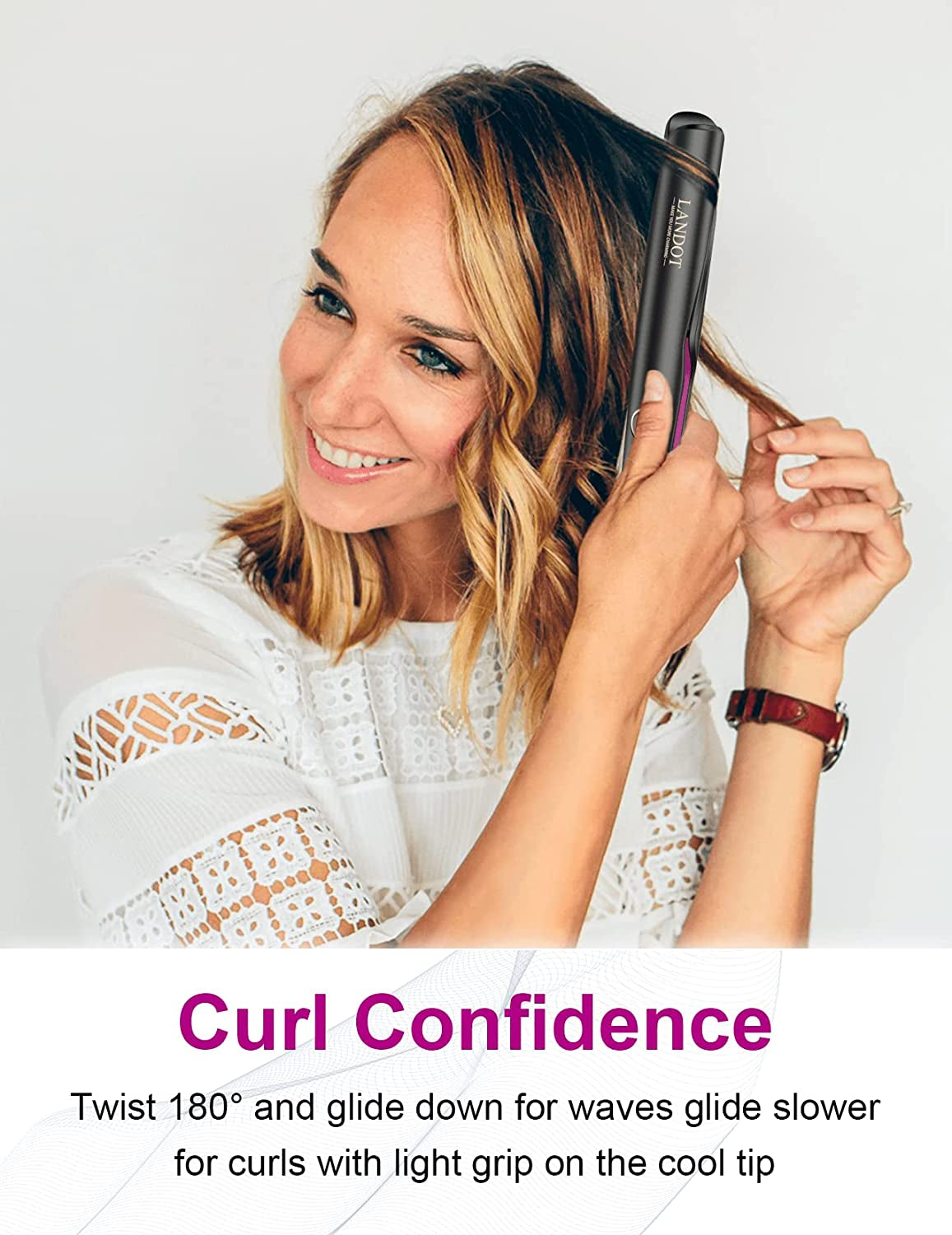 LANDOT Plancha De Pelo Alisador Y Rizador 2 En 1: Planchas Del Pelo Cerámica Flotantes Para Todos Los Cabellos - 120℃-230℃ Temperatura Ajustable